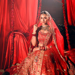 Bright Red Wedding Lehenga with Heavy Embroidered Work - Anvi Couture