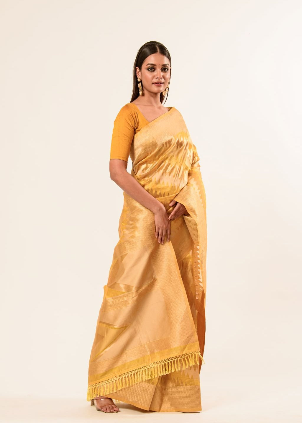 Yellow Handwoven Pure Silk Saree - Anvi Couture