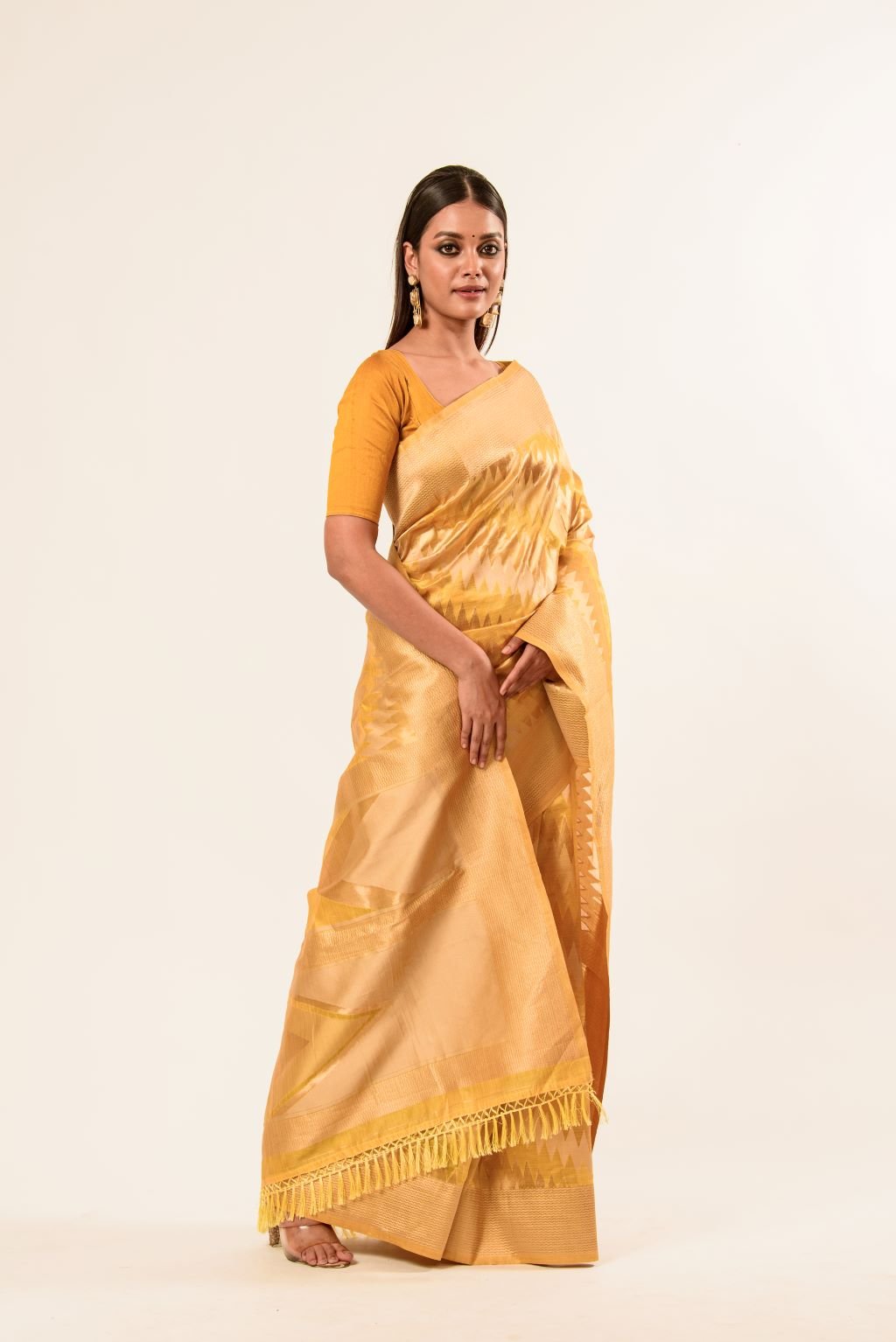 Yellow Handwoven Pure Silk Saree - Anvi Couture