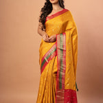 Bright Yellow Silk Saree with Red and Green Border - Anvi Couture