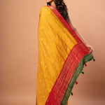 Bright Yellow Silk Saree with Red and Green Border - Anvi Couture