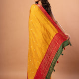 Bright Yellow Silk Saree with Red and Green Border - Anvi Couture