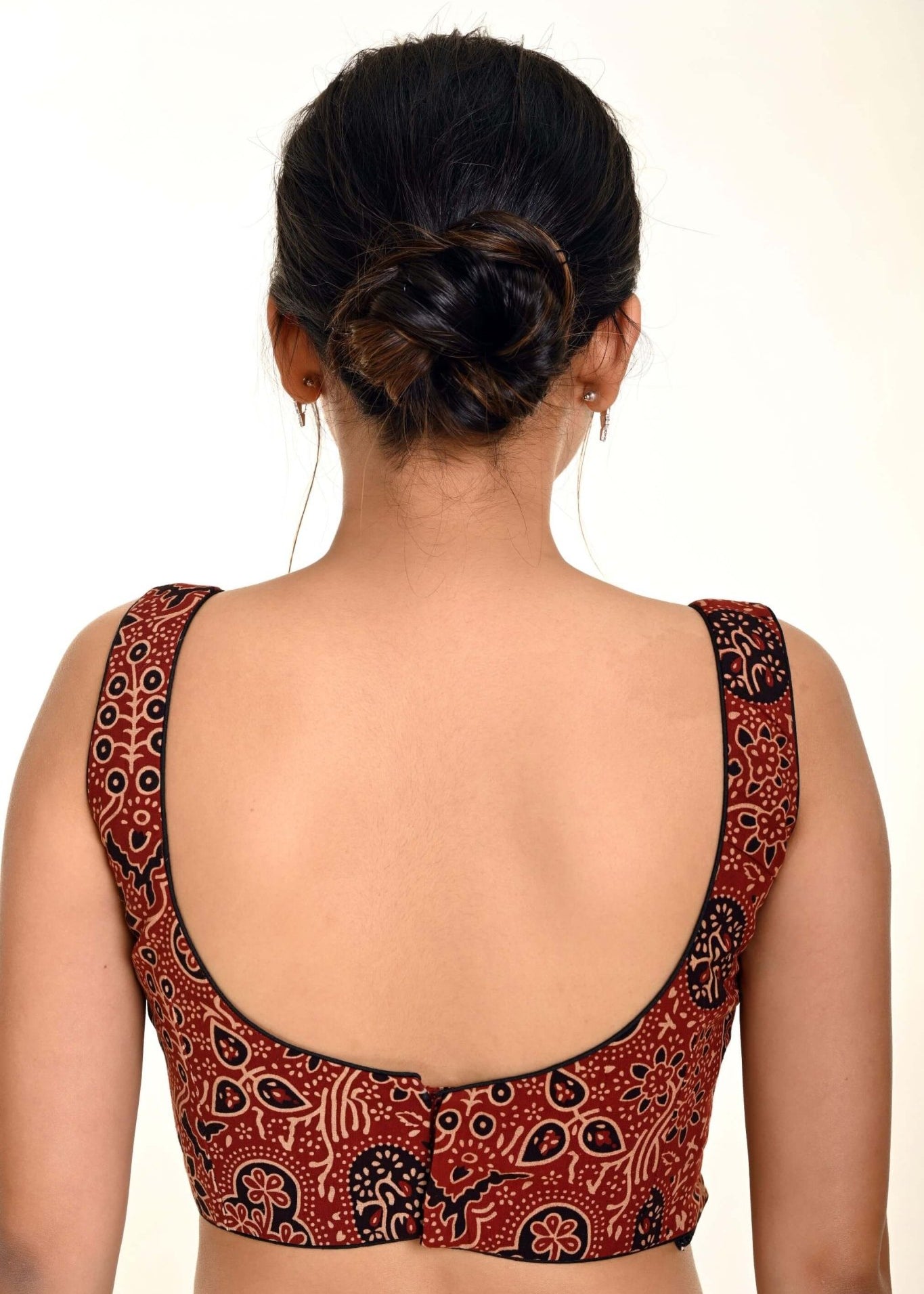 Brown Ajrakh Printed Cotton Blouse - Anvi Couture