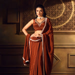 Brown Crepe Silk Saree With Pearl Border - Anvi Couture
