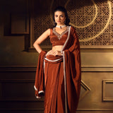 Brown Crepe Silk Saree With Pearl Border - Anvi Couture