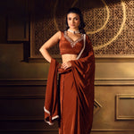 Brown Crepe Silk Saree With Pearl Border - Anvi Couture
