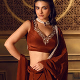 Brown Crepe Silk Saree With Pearl Border - Anvi Couture