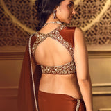Brown Crepe Silk Saree With Pearl Border - Anvi Couture