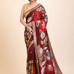 Brown Floral Woven Silk Saree - Anvi Couture