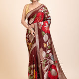 Brown Floral Woven Silk Saree - Anvi Couture