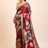 Brown Floral Woven Silk Saree - Anvi Couture