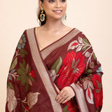 Brown Floral Woven Silk Saree - Anvi Couture