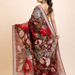 Brown Floral Woven Silk Saree - Anvi Couture