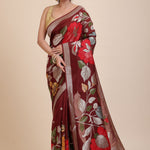 Brown Floral Woven Silk Saree full