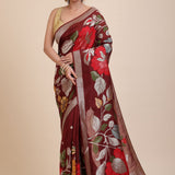Brown Floral Woven Silk Saree full