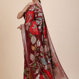 Brown Floral Woven Silk Saree front