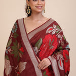 Brown Floral Woven Silk Saree close up