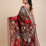 Brown Floral Woven Silk Saree back