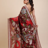 Brown Floral Woven Silk Saree back