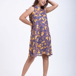 Brown Halter Neck Dress in Floral Prints Front

