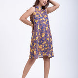 Brown Halter Neck Dress in Floral Prints Front

