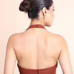 Brown Halter Neck Sleeveless Blouse Back