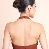 Brown Halter Neck Sleeveless Blouse Back