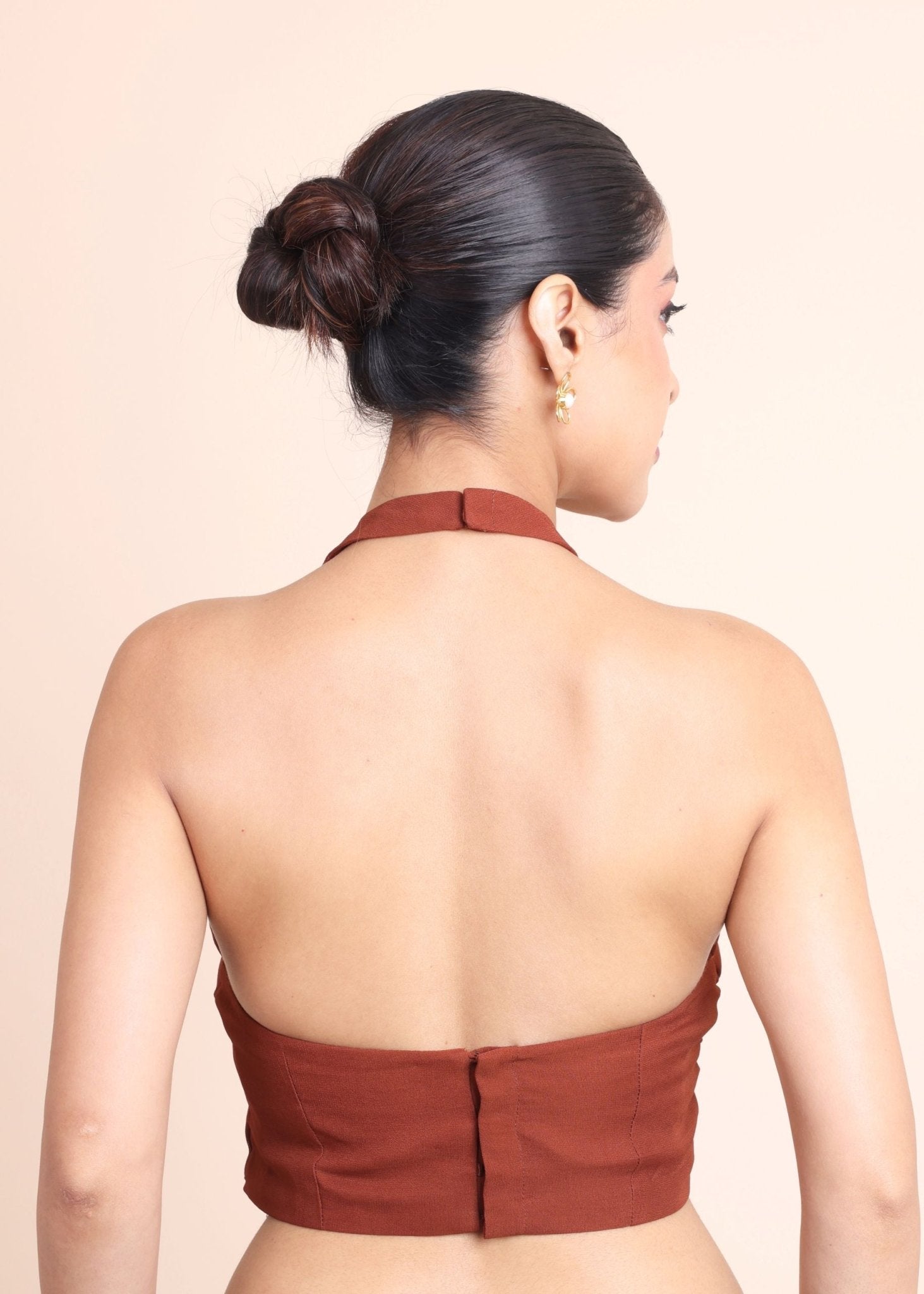 Brown Halter Neck Sleeveless Blouse - Anvi Couture