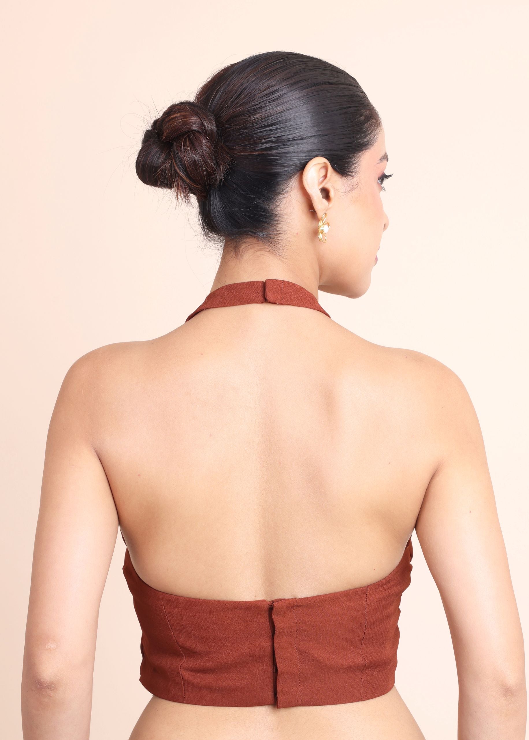 Brown Halter Neck Sleeveless Blouse Back