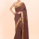 Brown Handloom Silk Saree with With Golden Border full