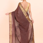 Brown Handloom Silk Saree with With Golden Border back
