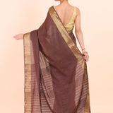 Brown Handloom Silk Saree with With Golden Border back