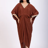 Brown Kaftan Dress with Lace Border Full