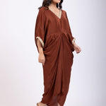 Brown Kaftan Dress with Lace Border Side