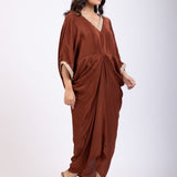 Brown Kaftan Dress with Lace Border Side