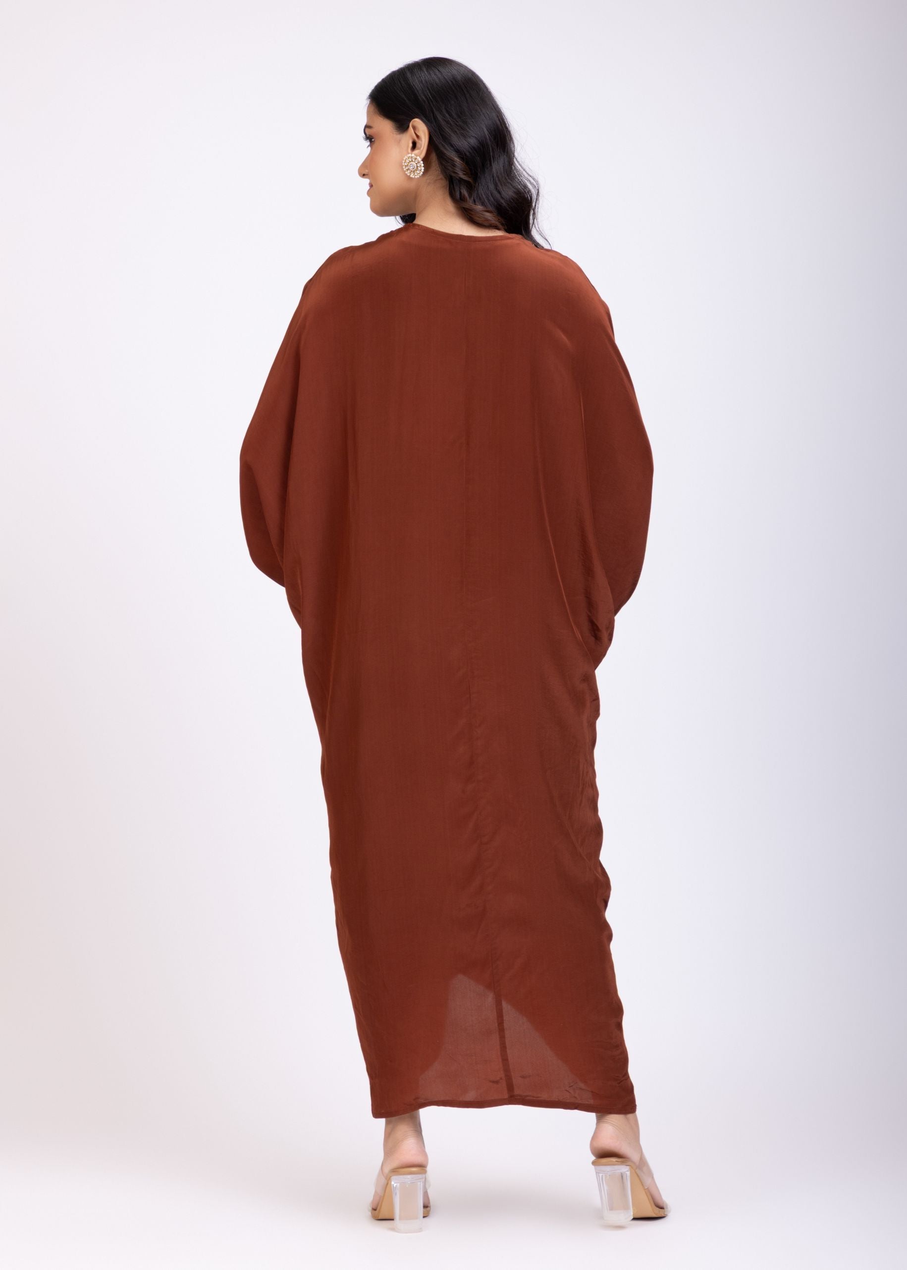 Brown Kaftan Dress with Lace Border Back