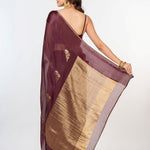 Brown Organza Silk Saree with Plain Body and Zari Border and Pallu - Anvi Couture