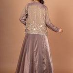 Brown Tissue Lehenga Jacket Set With Beads And Cutdana Work Back
