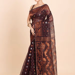 Brown and Copper Pure Bangladeshi Dhakai Jamdani Saree Side