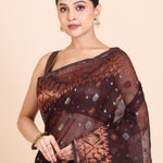 Brown and Copper Pure Bangladeshi Dhakai Jamdani Saree Close Up
