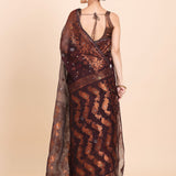 Brown and Copper Pure Bangladeshi Dhakai Jamdani Saree Back