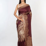 Brown and Gold Handloom Banarasi Saree - Anvi Couture