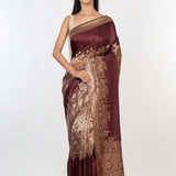 Brown and Gold Handloom Banarasi Saree - Anvi Couture