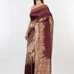 Brown and Gold Handloom Banarasi Saree - Anvi Couture