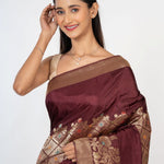 Brown and Gold Handloom Banarasi Saree - Anvi Couture