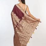 Brown and Gold Handloom Banarasi Saree - Anvi Couture