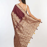 Brown and Gold Handloom Banarasi Saree - Anvi Couture
