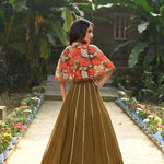 Brown and Orange Floral Net Cape Lehenga with Hand - Embroidered Emblishment - Anvi Couture - Back