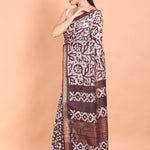 Brown and White Batik Print Saree - Anvi Couture