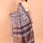 Brown and White Batik Print Saree - Anvi Couture